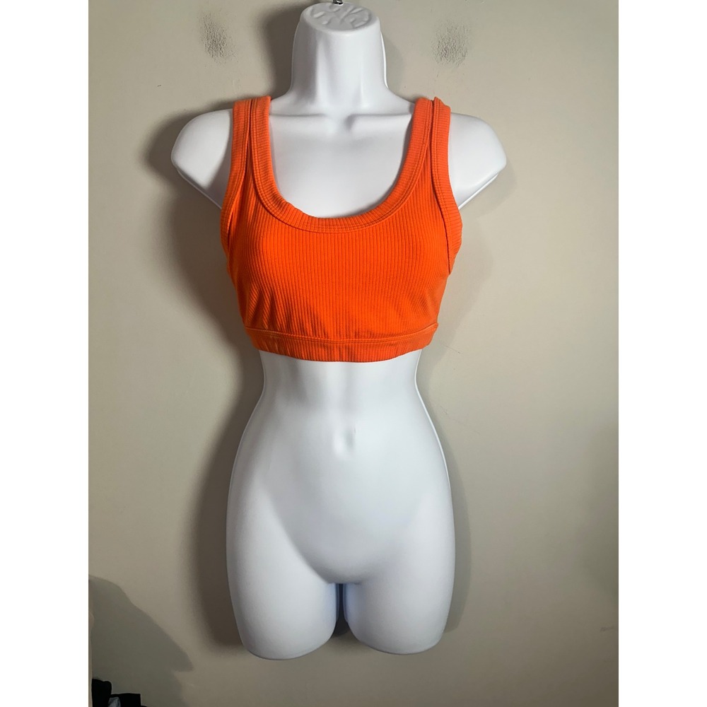 Alo Yoga Wellness Bra Orange Ribbed Scoop Neck Sports Bra Small W9358R